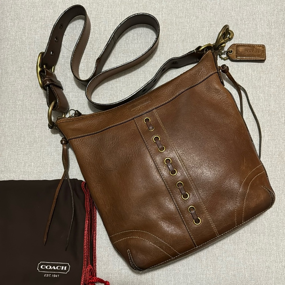Vintage Coach Chelsea Convertible Strap All Leather Bag-EUC-Cognac Tabacco Brown